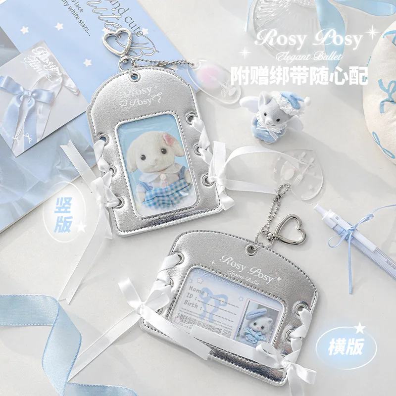 Ins Korean Style Lace-up Leather Card Holder Bus Card Bank ID Card Protective Display Sleeves Girl Bag Pendant Gift 2