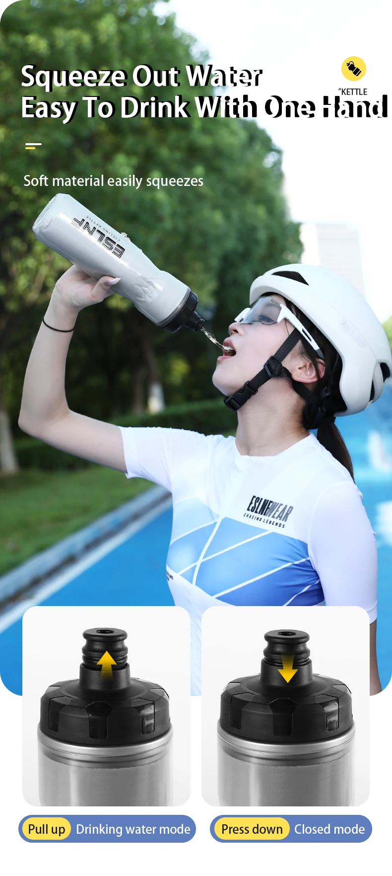 ESLNF 720 ml Fahrrad-Wasserflasche, Rennrad, zweilagig, thermisch haltende, auslaufsichere Wasserkocher, Outdoor-Radsport-Sportflasche – Detail 8