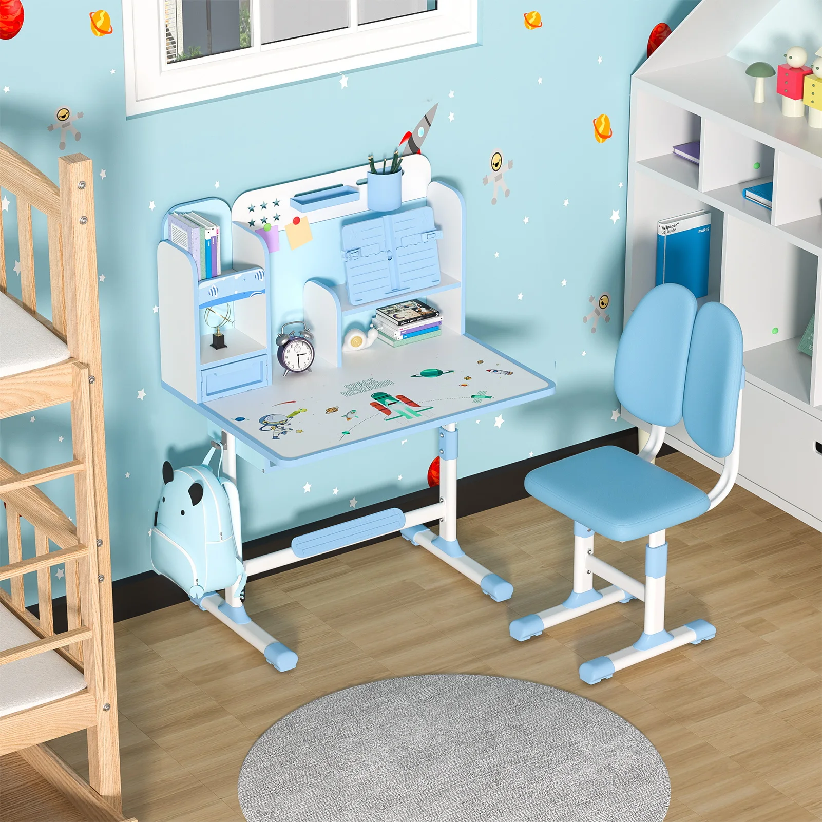 Children's study desk, elementary school students' writing homework desk, household simple children's desk chair, adjustable 2