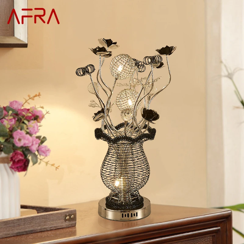 

AFRA Modern Vase Table Lamp Fashionable Art Black Iiving Room Bedroom Hotel LED Aluminum Wire Decorative Desk Light