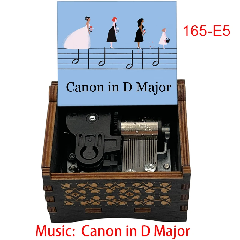 Black Wooden Music Box Desk Ornament Piano Piece Canon In D Major Melody Holiday Birthday Gifts for Friends