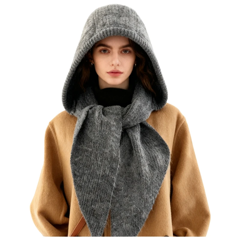 Korean Balaclava Bonnet Y2K Wool Knitted Hat Scarf One Piece Thickened Warm Retro Neck Protection Winter Accessories