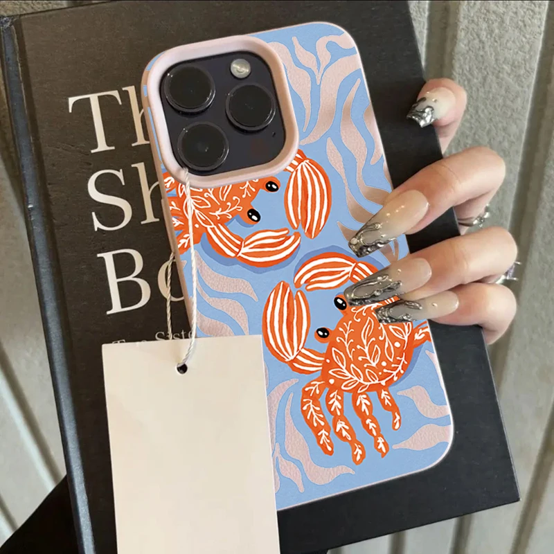 Vibrant Orange Crab Wave Shockproof Silicone Phone Case