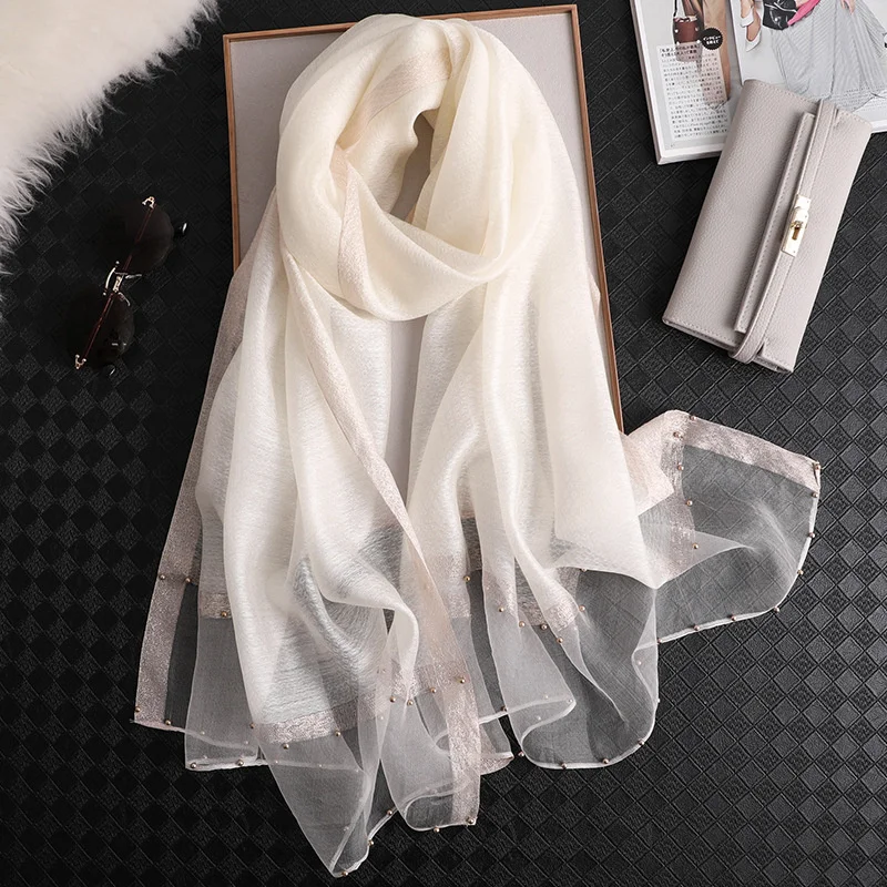 2024 Luxury 100% Silk Shawl Scarf for Women Design Embroidery Flowers Hijab Wraps Bufandas Female Headkerchief Fouloud Echarpe 5
