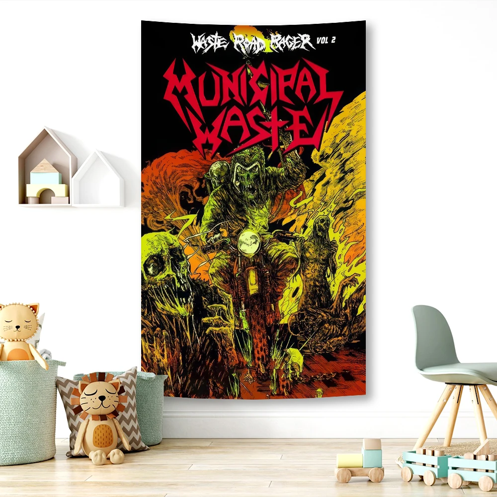 Hazardous Mutation Municipal Wastes Music Band Tapestry Boho Funny Print Cotton Streetwear Banner Flag tapestry decor