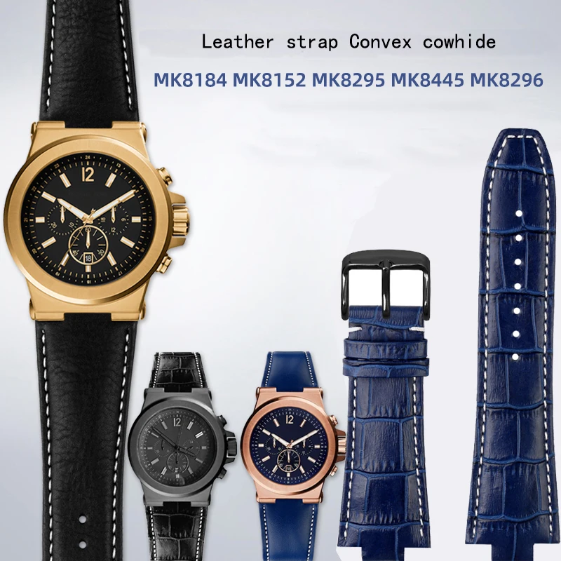 

29*13mm Mens Strap Black Blue strap For MK Series MK8184 MK8152 MK9020 MK8730 MK8761 8295 8296 8445 Leather strap Convex cowhide
