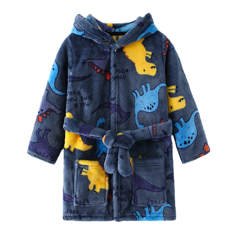 Boys and girls Flannel pajamas robe Spring and Autumn Children bathrobe soft comfortable Kids baby cute homewear clothes 2-8 Y