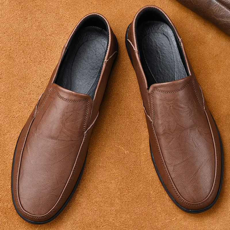 

Genuine Leather Shoes Men slip on fashion Loafers Cow Leather Mens Casual Shoes outdoor Soft Brand Driving shoes man Footwear