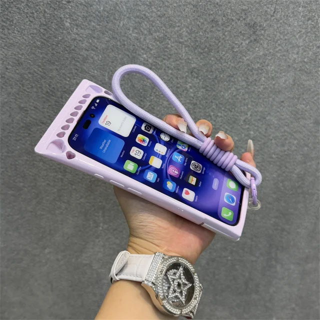 جراب هاتف سيليكون لامع من ins Lanyard BB Wash Face Cream لهاتف iPhone 16 15 14 13 12 Pro Max 3D غطاء خلفي واقٍ كامل من الصدمات 5