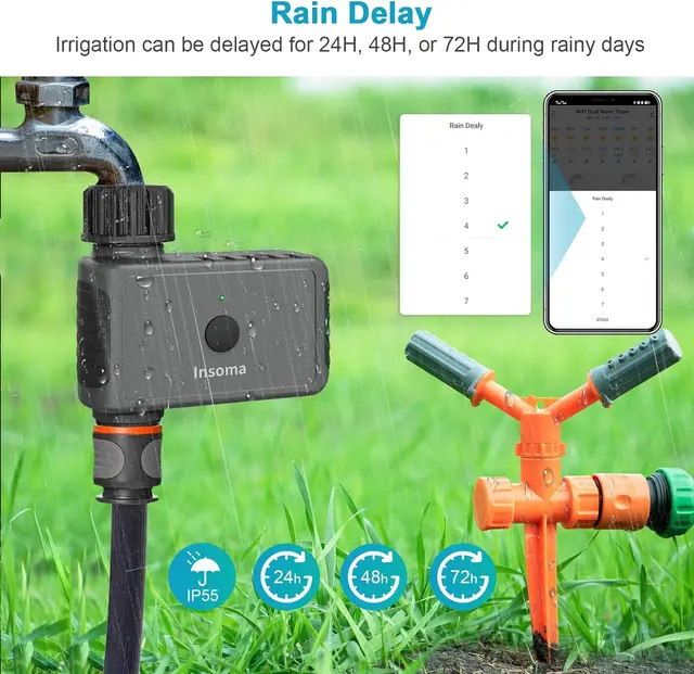 Insoma Wifi Automatic Sprinkle Timer Remote Garden Water Timer Smart Irrigation Watering System Hose Control Unit Support Alexa 5