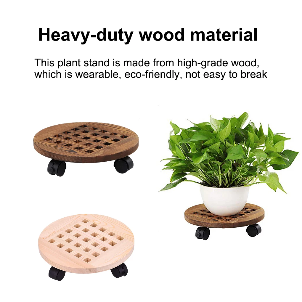 Wood Plant Stand Round Rolling Tray with Rotating Wheels Indoor Outdoor  Pots Storage Rack for Home Garden, Type 1, 30cm - AliExpress