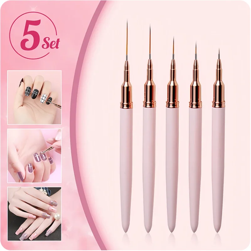 Nail Art Liner Brushes Set Elongated Lines Striping Drawing UV Gel Painting Nail Design Pen 5 Pcs nail art brushes,nail brushes,nail art tools,gel nail tools