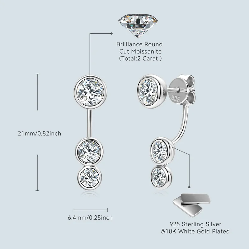 ★TATIANA★ Silver 925 Moissanite Ear Jacket Earrings DE0004 All Round Moissanite Diamond Ear Jacket Earrings 5mm&4mm&3