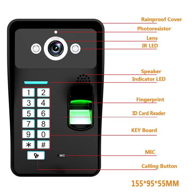 Fingerprint Recognition RFID Password Video Door Phone Intercom Doorbell 4