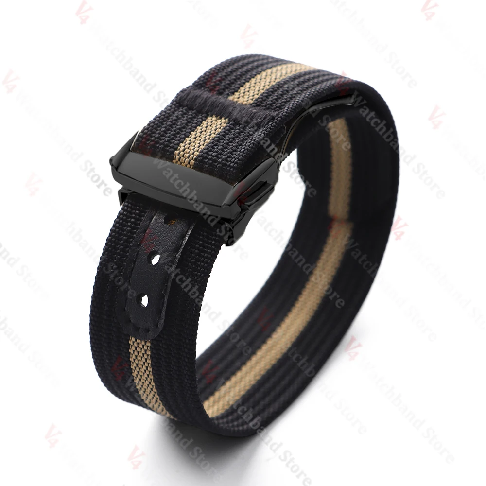 Black Gold Buckle Men's Sports Braided Nylon Watch Band 20mm