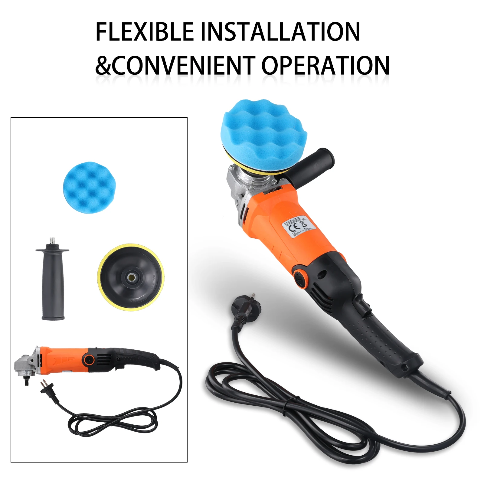 Podofo 1200W 8800RPM Autopolierer Elektrische Poliermaschine für Fahrzeuge und Möbel mit 14 Schwammrädern – Detail 8