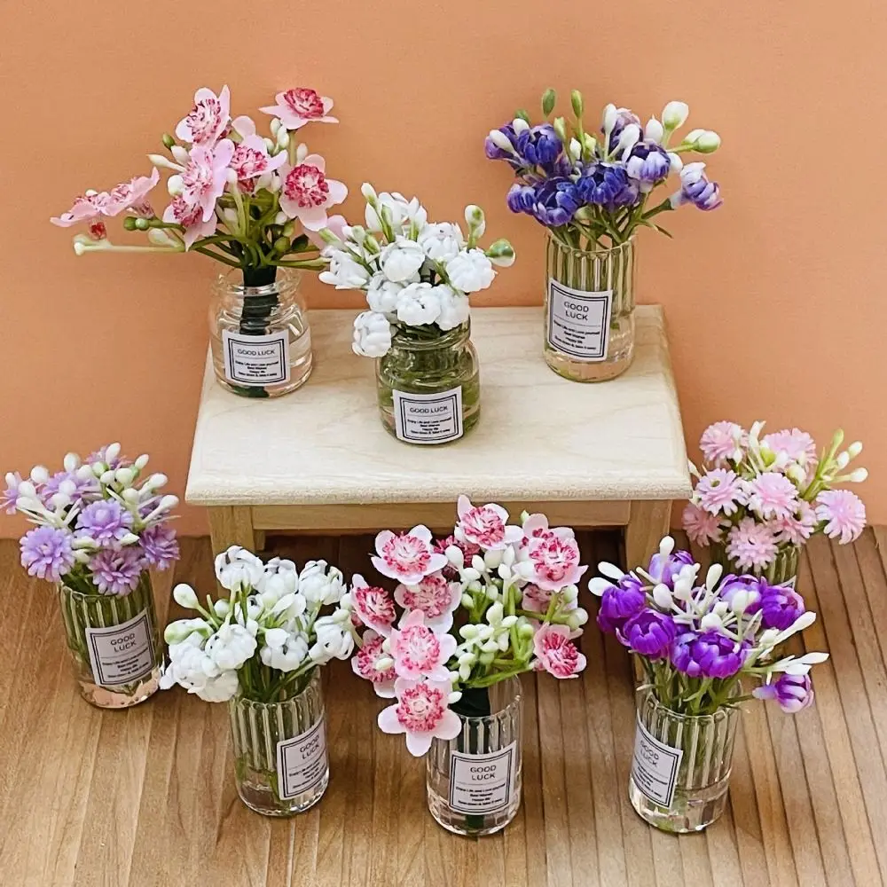 

1/6 1/8 1/12 Dollhouse Flower Vase Doll Accessories Floral Arrangement Vivid Chamomile Handicraft Scene Model Mini Glass Bottle
