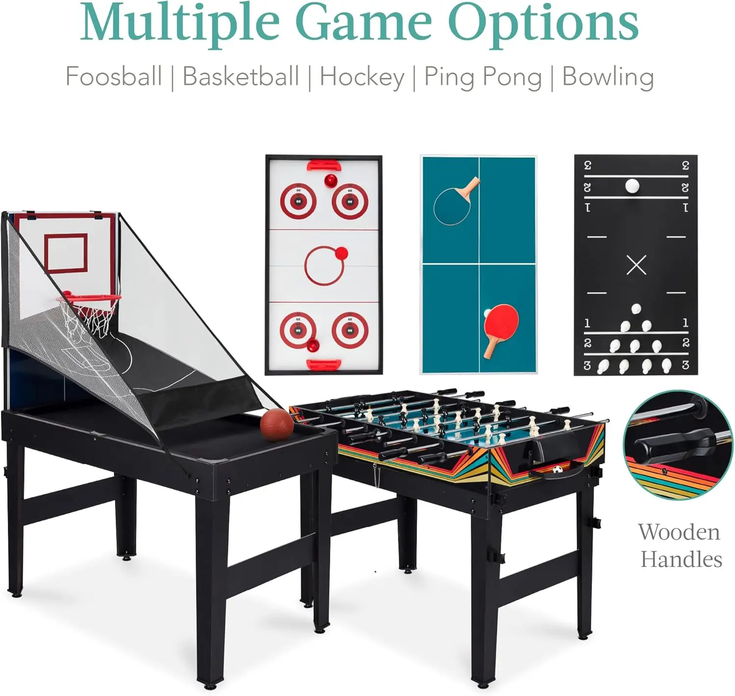 13-in-1 Combo Game Table Set for Home, Game Room, Friends & Family w/Ping Pong, Foosball, Basketball, Air Hockey, Archery 4