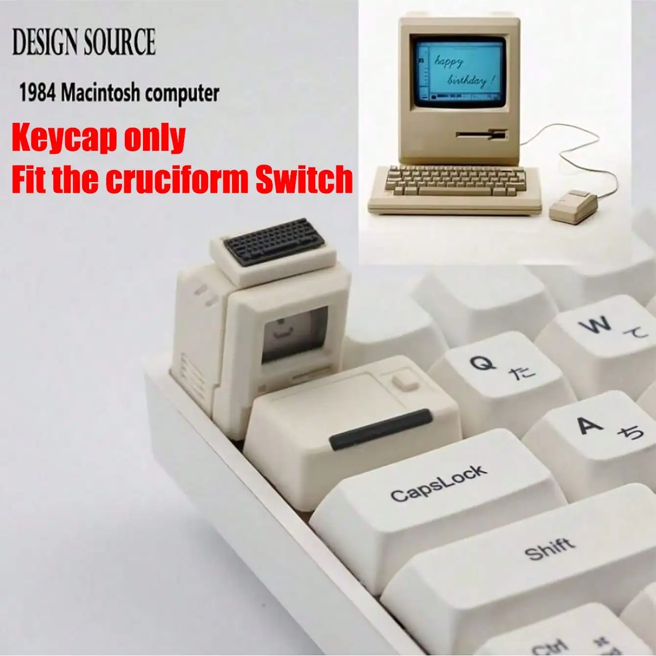 Retro Mini Macintosh Keycaps MK - Glowing Faceplates Custom MX Cross Double-Shot ABS Caps​