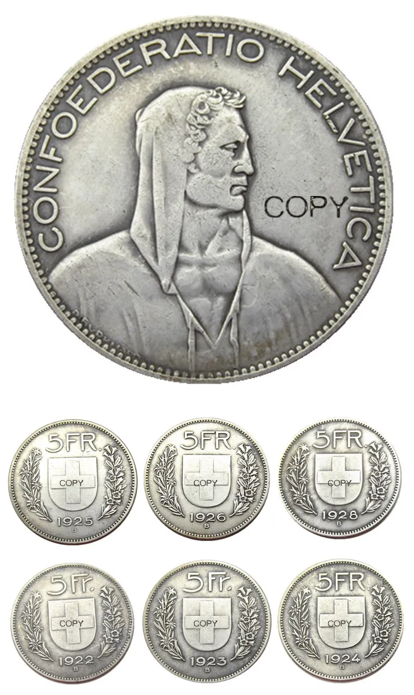 

Швейцария 5Frs 1922-1928 6 шт Посеребренная креативная КОПИЯ монета