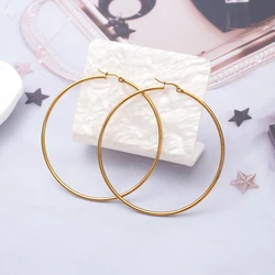 Elegant Gold - Tone Large Vintage Hoop Earrings for Women - Stainless Steel Daily Wear Jewelry (Gold Color 70mm)