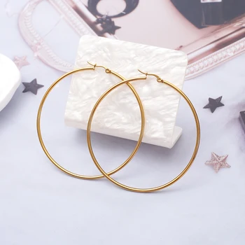 New Gold Color Large Hoop Earrings Ring Vintage 40mm 50mm 60mm 70mm 80mm Women's Earrings Stainless Steel Trend 2025 Ear Jewelry