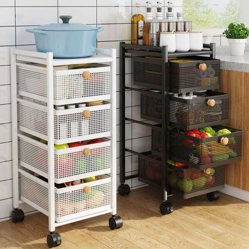 Kitchen Fruit Vegetable Shelf with Drawers Storage Rack Floor Type Storage Rack Bathroom Household Snacks Kitchen Trolley