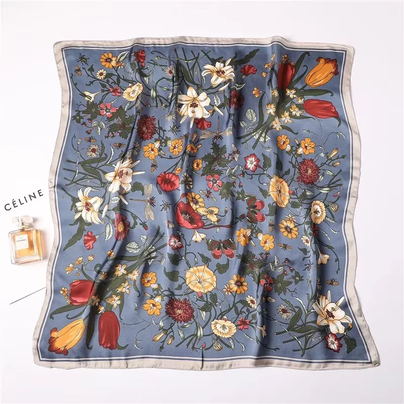 Elegant Floral Silk-Feel Scarf - Versatile Square Wrap