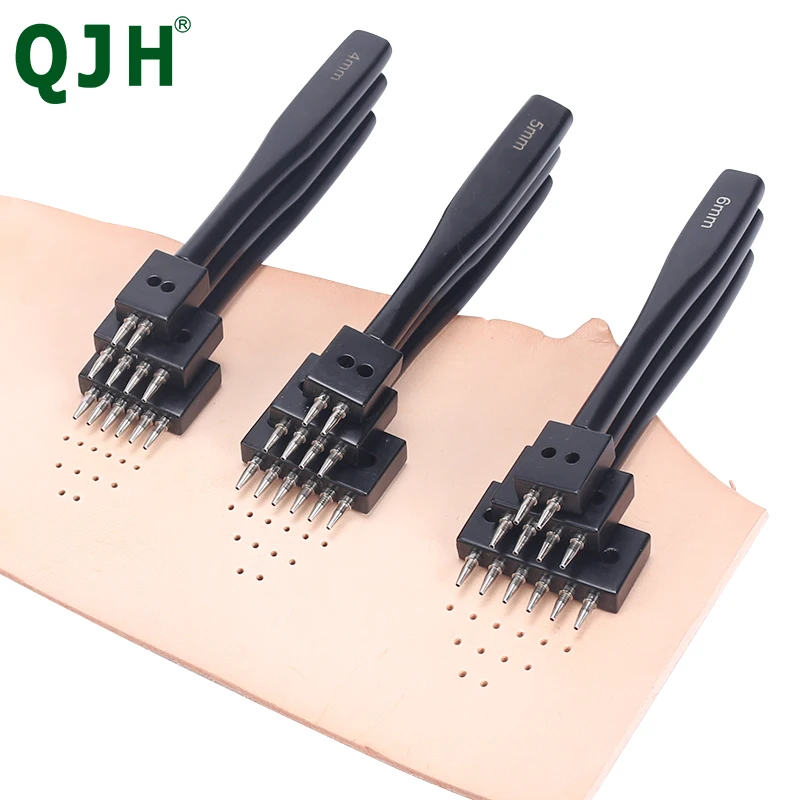 새로운 가죽 구멍 펀치 공예, 둥근 구멍 DIY 바느질 치즐 가죽 작업 도구, 4 5 6mm 간격 가죽 구멍 펀치, 2/4/6/구멍
