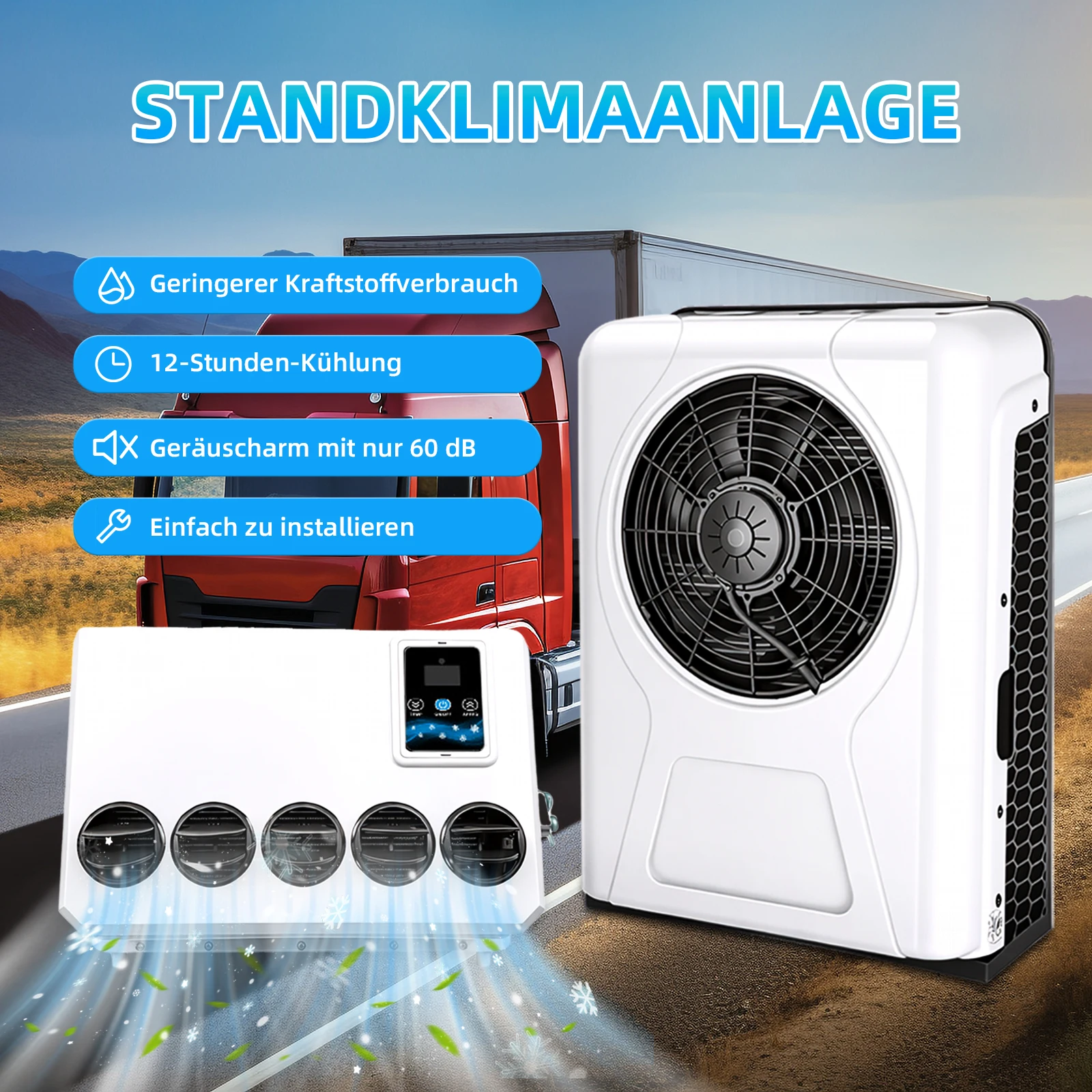 Système de climatisation électrique split 12000 BTU pour voiture, bus, fourgonnette, tracteur, camion, camping-car, bateau 1