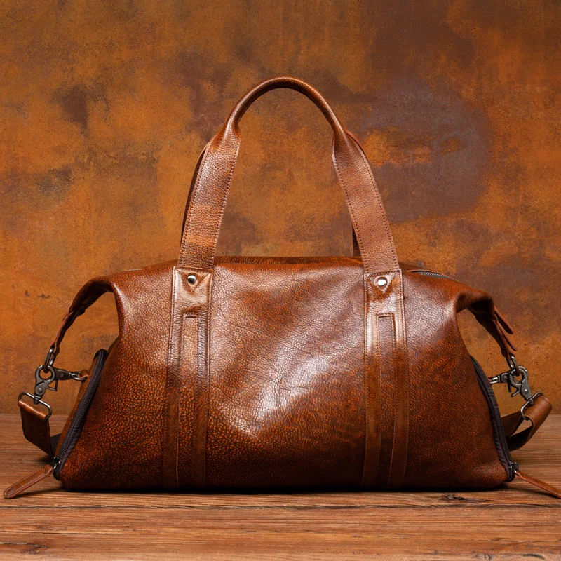 Leather short-distance travel bag men's hand-held large-capacity travel bag top layer leather shoulder