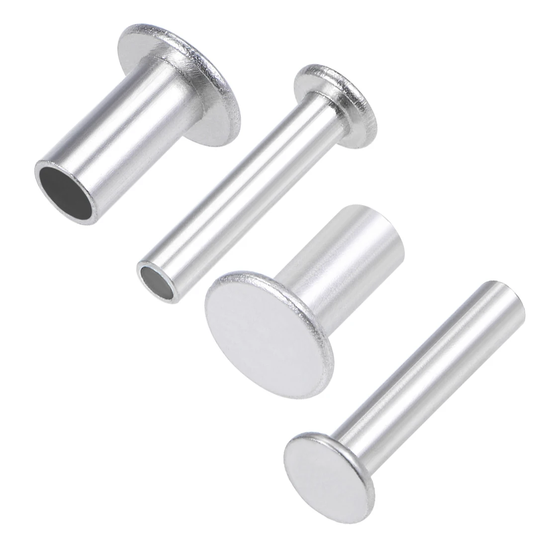 100Pcs 3mm x 12mm Aluminum Flat Head Semi-Tubular Rivets Silver Tone