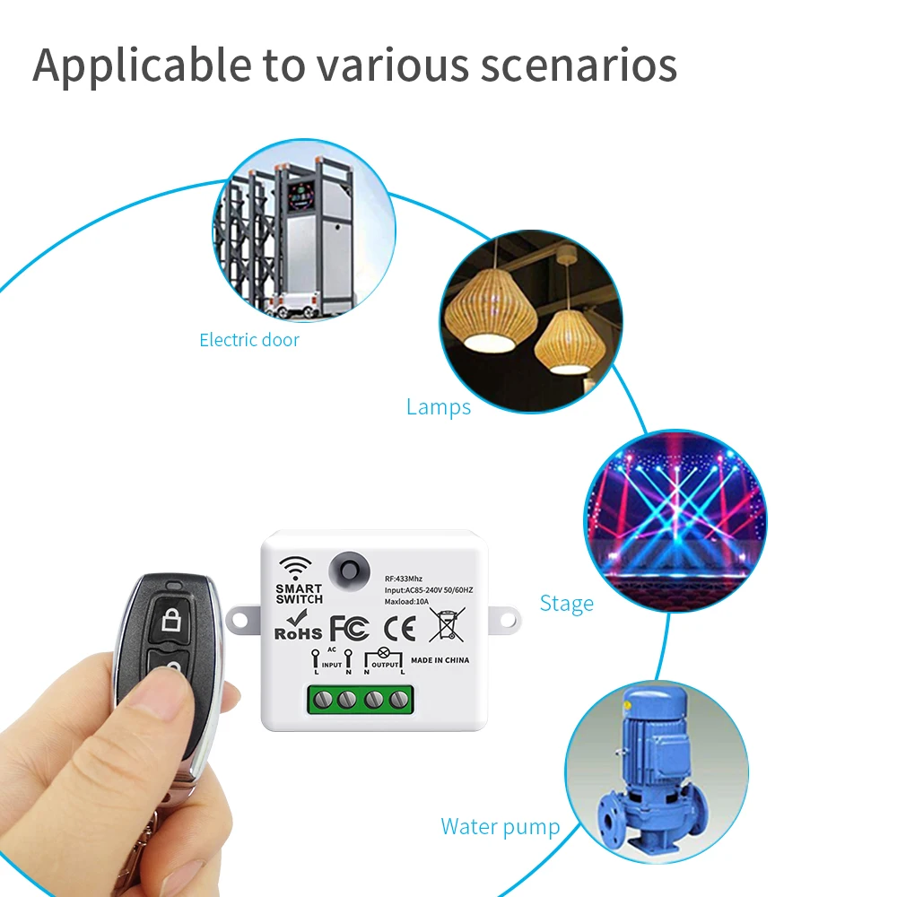 Wireless Light Switch 433MHz RF Remote Control Set Home 110V 220V 10A Mini Controller House Wall