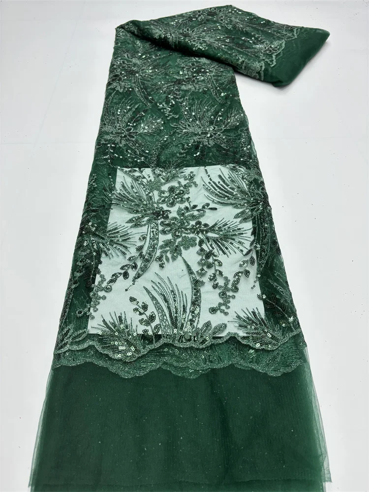 

Green 2023 Latest High Quality African Nigerian Pure Tulle Damask Lace Fabric Embroidery Party Dress Sequins Net Cloth 5yards