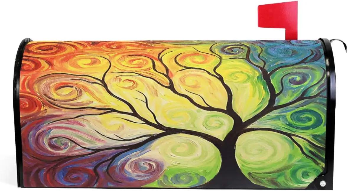 Colorful Rainbow Tree of Life Branch Mailbox Covers Standard Size Abstract Tree of Life Summer Spring Autumn Winter Magnetic