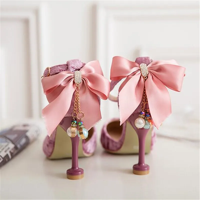Princess Shoes For Girl Child Bowknot High Heel Shoes Kids Pearl Party Shoe 4