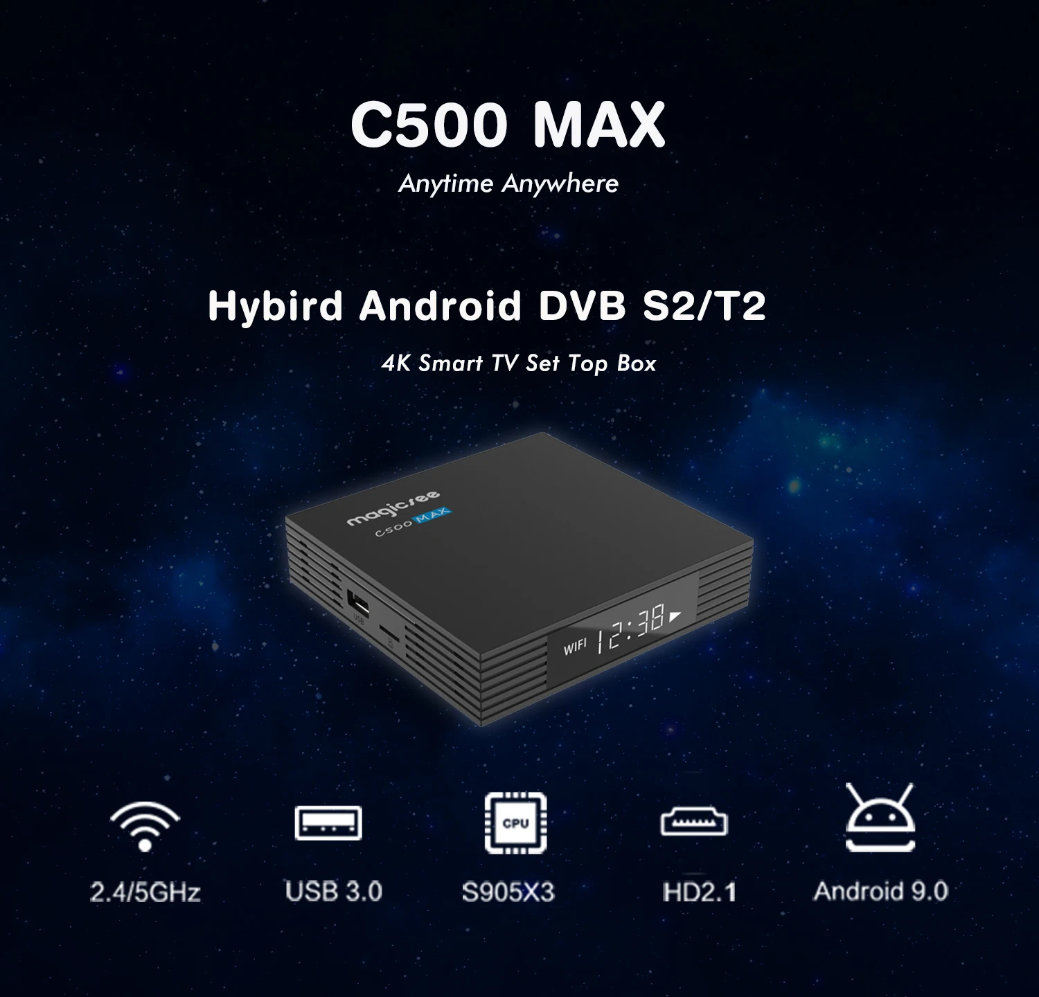 New product Magicsee C500 maximum 4K Android dvb s2 combination hybrid STB Amlogic S905x3 Android 9.0 DVB-T2 set-top box 500 max images - 6