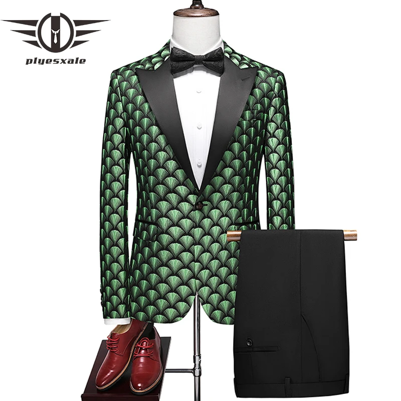 

2023 Green Beach Wedding Suit For Groom Fashion Designer Men Floral Print 2 Pieces Set Suits Big Size Prom Party Mens Suit Q1410