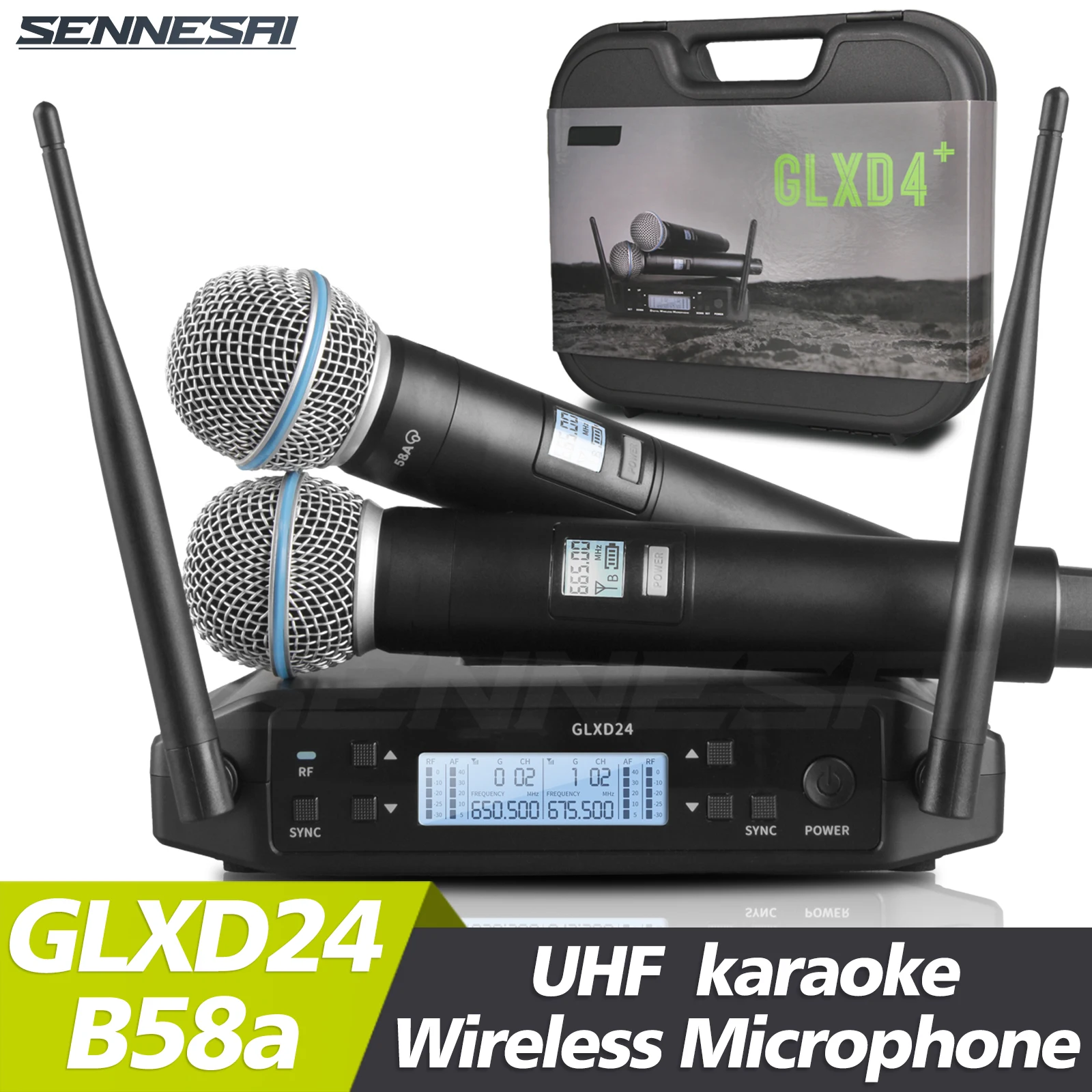 

New！GLXD24 Beta58 Professional Dual Wireless Microphone karaoke Home System Stage Performances UHF Dynamic 2 Channel Handheld