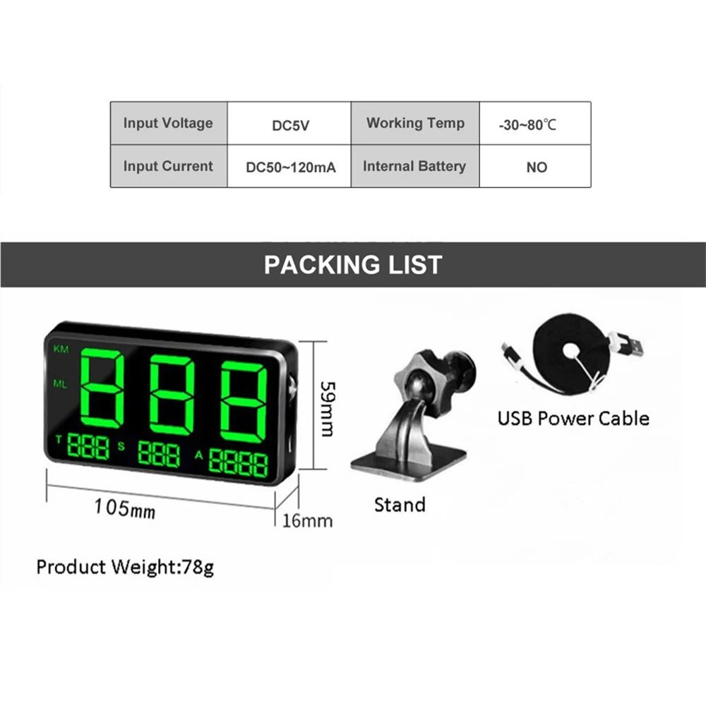 ڵ HUD  ÷ GPS  ӵ, 4.5 ġ LED  ÷, ڵ Ʈ SUV ̿  MPH KM/H