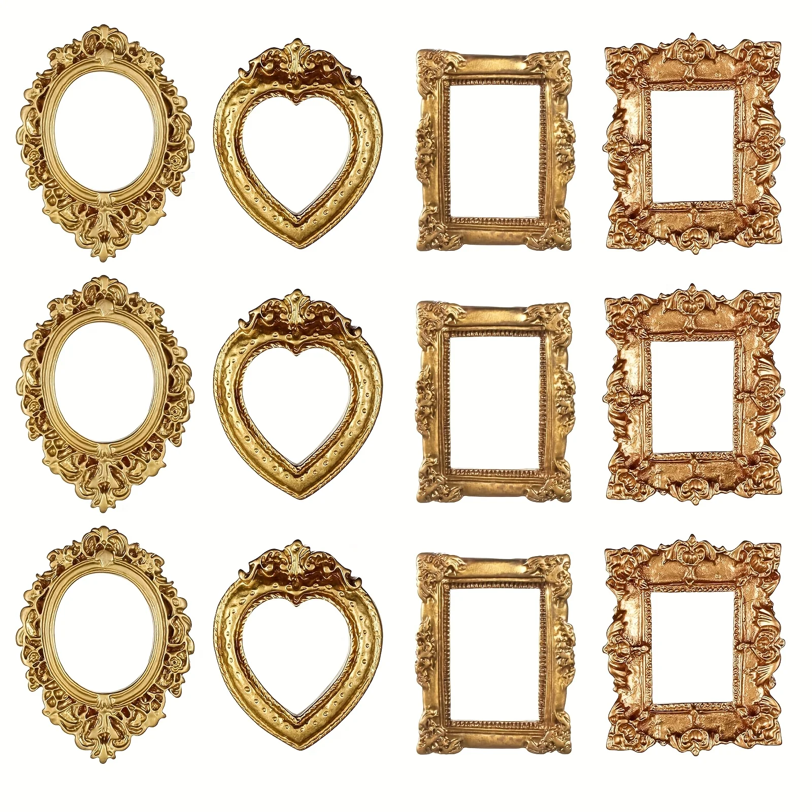 12 個ヴィンテージミニ額縁エレガントなゴールデントーンバロック樹脂壁掛けディスプレイケース結婚式クリスマス家の装飾