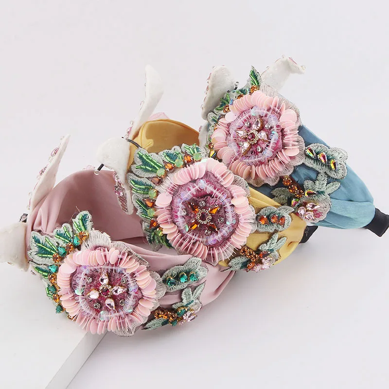 New Fashion Cloth Flannel Butterfly Crystal-Studded Sequins Flower Headband European and American Fairy Style Hair Accessories