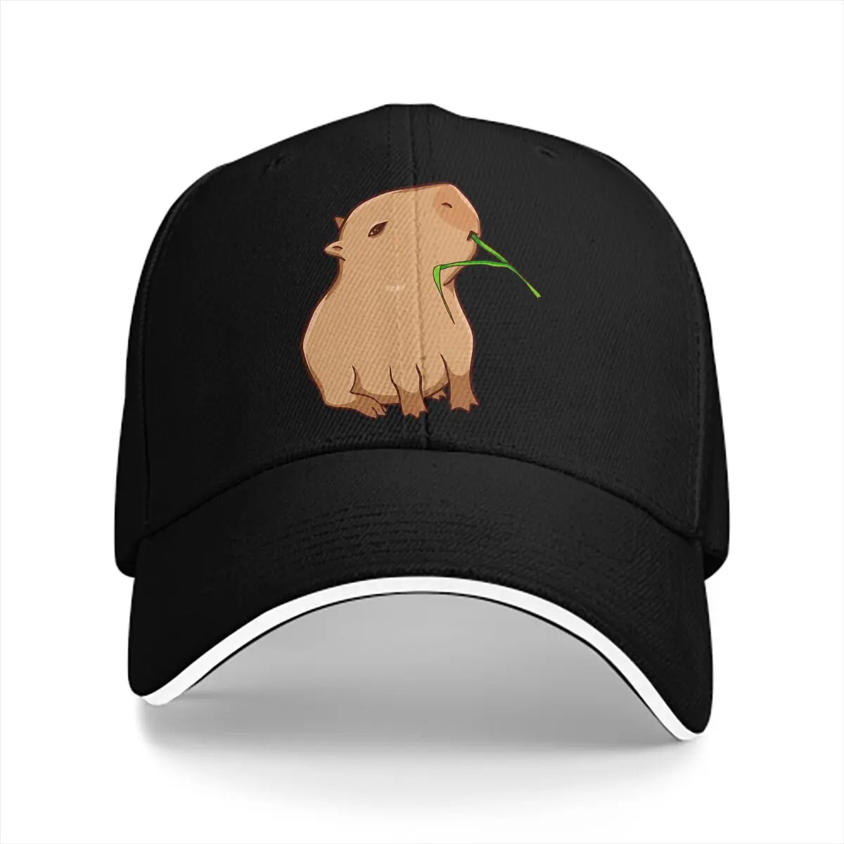 

Capybara Animal Multicolor Hat Peaked Men's Cap With a Leaf Eat Your Greens Personalized Visor Protection Hats