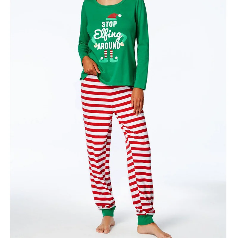 thumbnail image 4 of Conjuntos familiares a juego con estampado navideño, trajes de dibujos animados navideños, camisetas y pantalones para niños, 2 piezas, pijamas de algodón para padre, madre y bebé, 4 of 5
