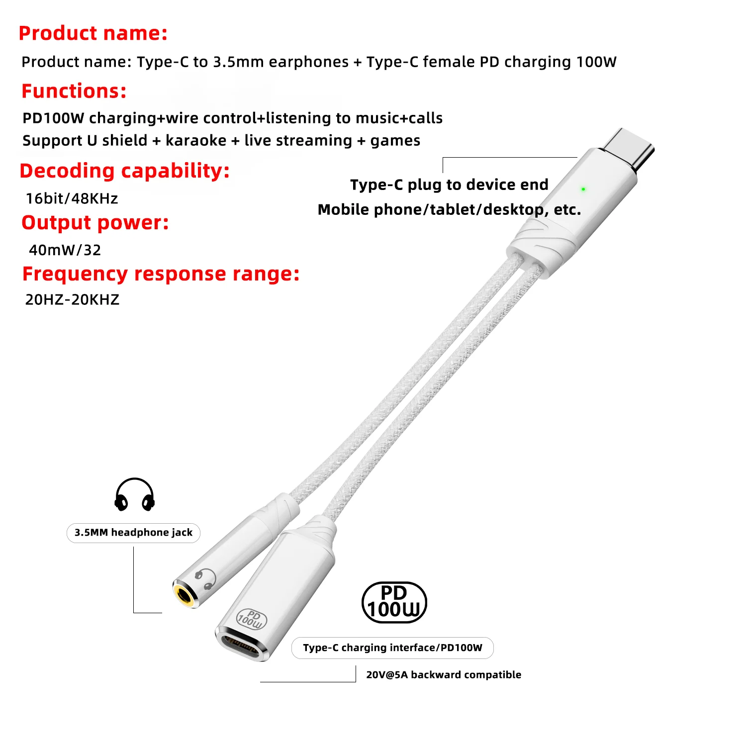 USB C To 3.5mm Headphone Adapter with Fast Charging Capabilities