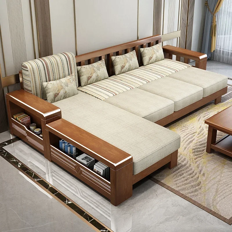 new Chinese solid wood sofa living room all new solid wood furniture modern simple fabric original sofa