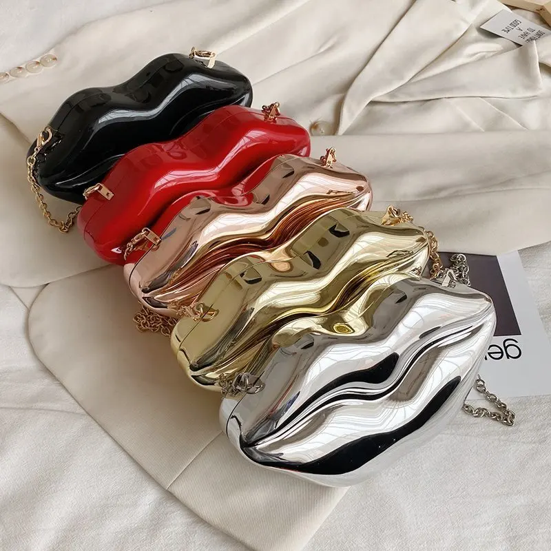 Funny Mouth Shaped Crossbody Bag for Women Creative Lips Design Shoulder Bags Cute Acrylic Small Box Female Purses 2024