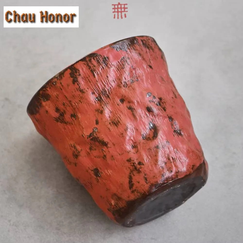 200ml Creative Powder Yin Red Makeup Teacup Japanese Large Ceramic Coffee Mug Stoneware Mouthwash Cup Master Tea Set Drinkware