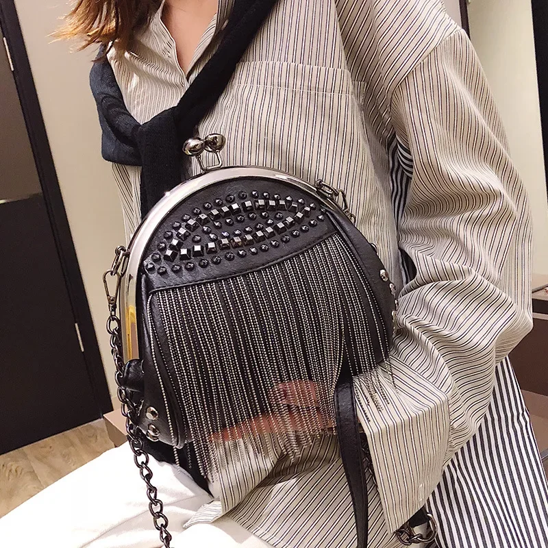 Fashion Leather Handbags Chain Shoulder Bags Woman Pack Rivet Tassel Diagonal Bag For Women