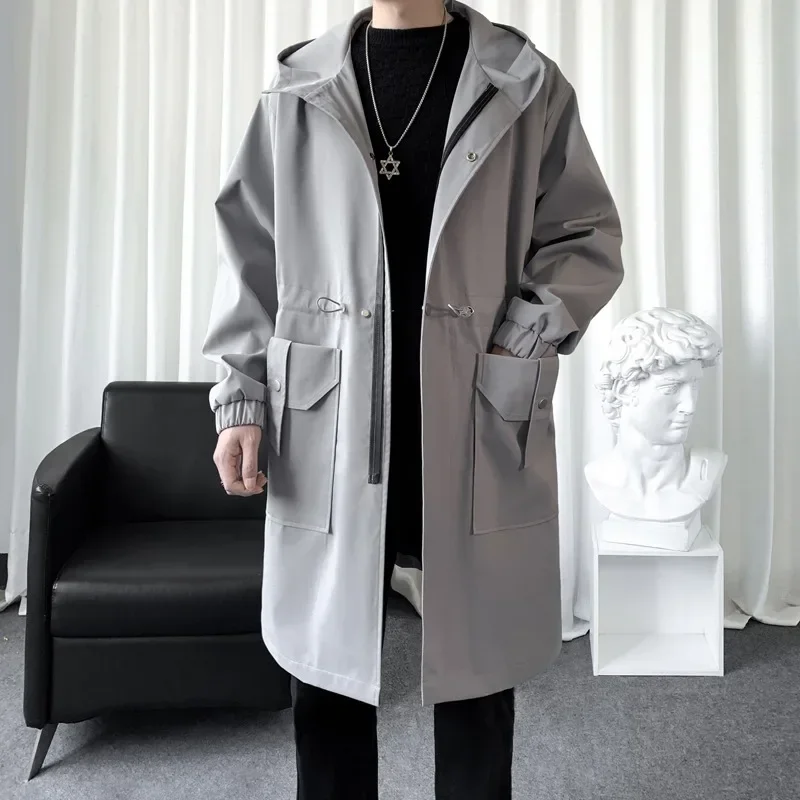 Autumn New Windbreaker Men's Coats Medium Long Assault Jacket Windproof and Warm Hooded Windbreaker Techwear Coat
